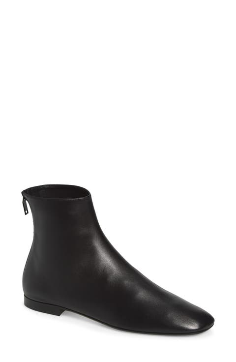 Flat Contour Leather Ankle Boot