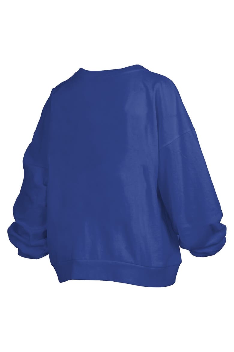 Women's Pressbox Royal Kansas Jayhawks Janise Arch Over Logo Waist Length Oversized Pullover Sweatshirt, Alternate, color, Royal