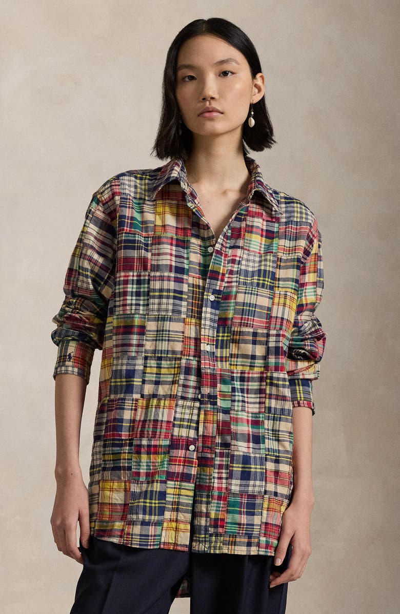 Polo Ralph Lauren Patchwork Oversize Button-Up Shirt, Alternate, color, 