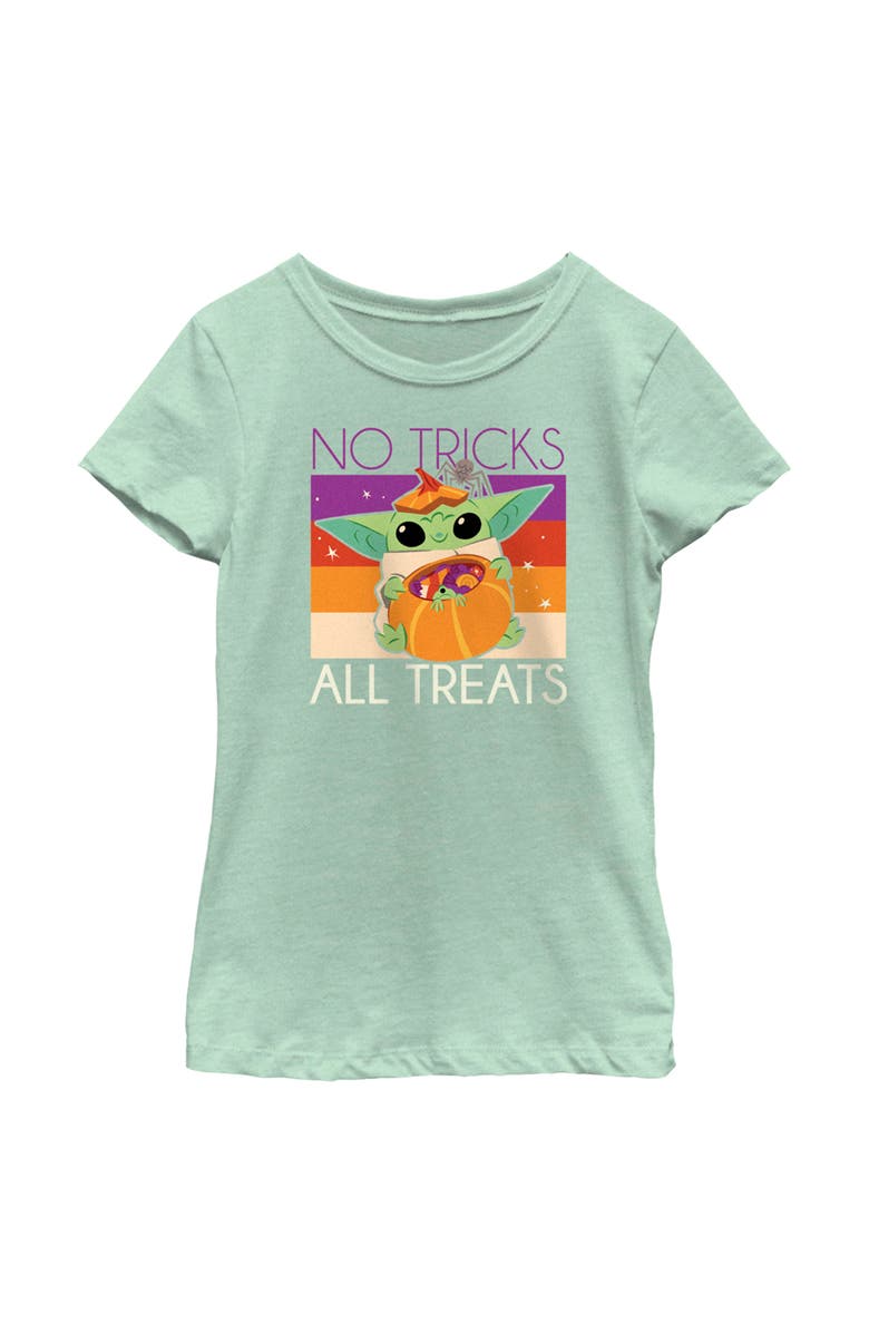Star Wars: The Mandalorian Girl's Star Wars The Mandalorian All Treats For Grogu  Graphic T-Shirt, Main, color, Mint