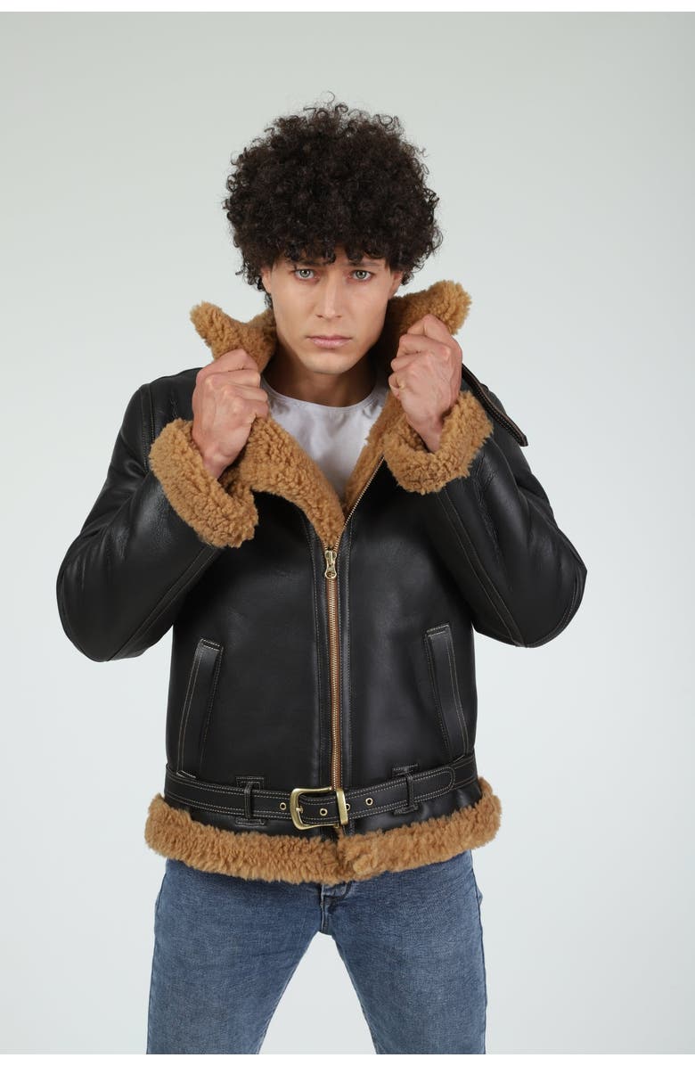 Furniq UK Charles Sheepskin Aviator Jacket, Main, color, Brown