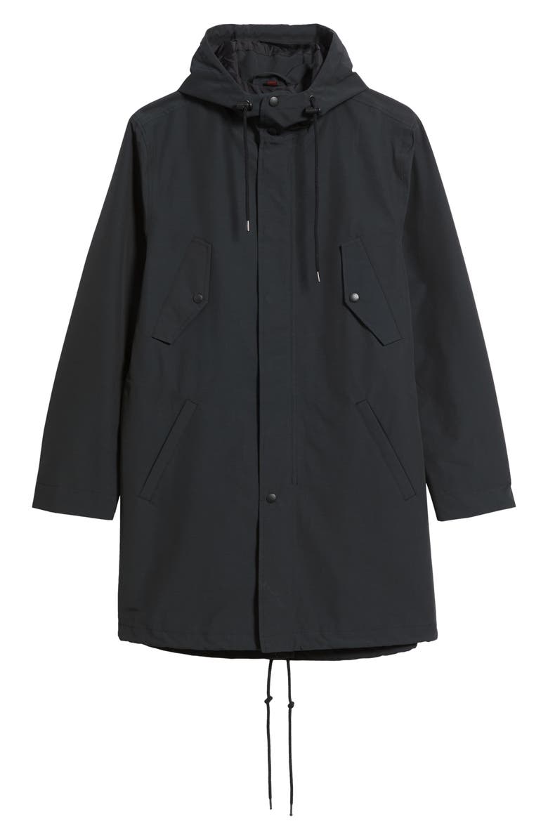 Schott NYC Waterproof Hooded Cotton Blend Fishtail Coat, Alternate, color, Black