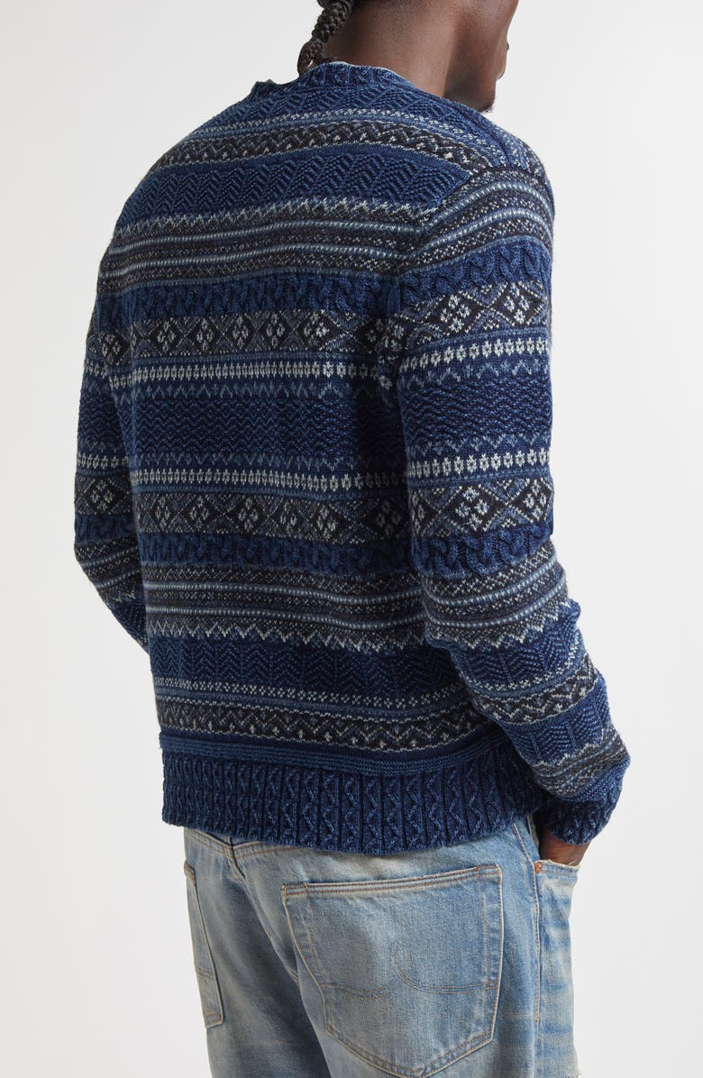 Double RL Indigo Stripe Cotton & Linen V-Neck Sweater, Alternate, color, Indigo Multi