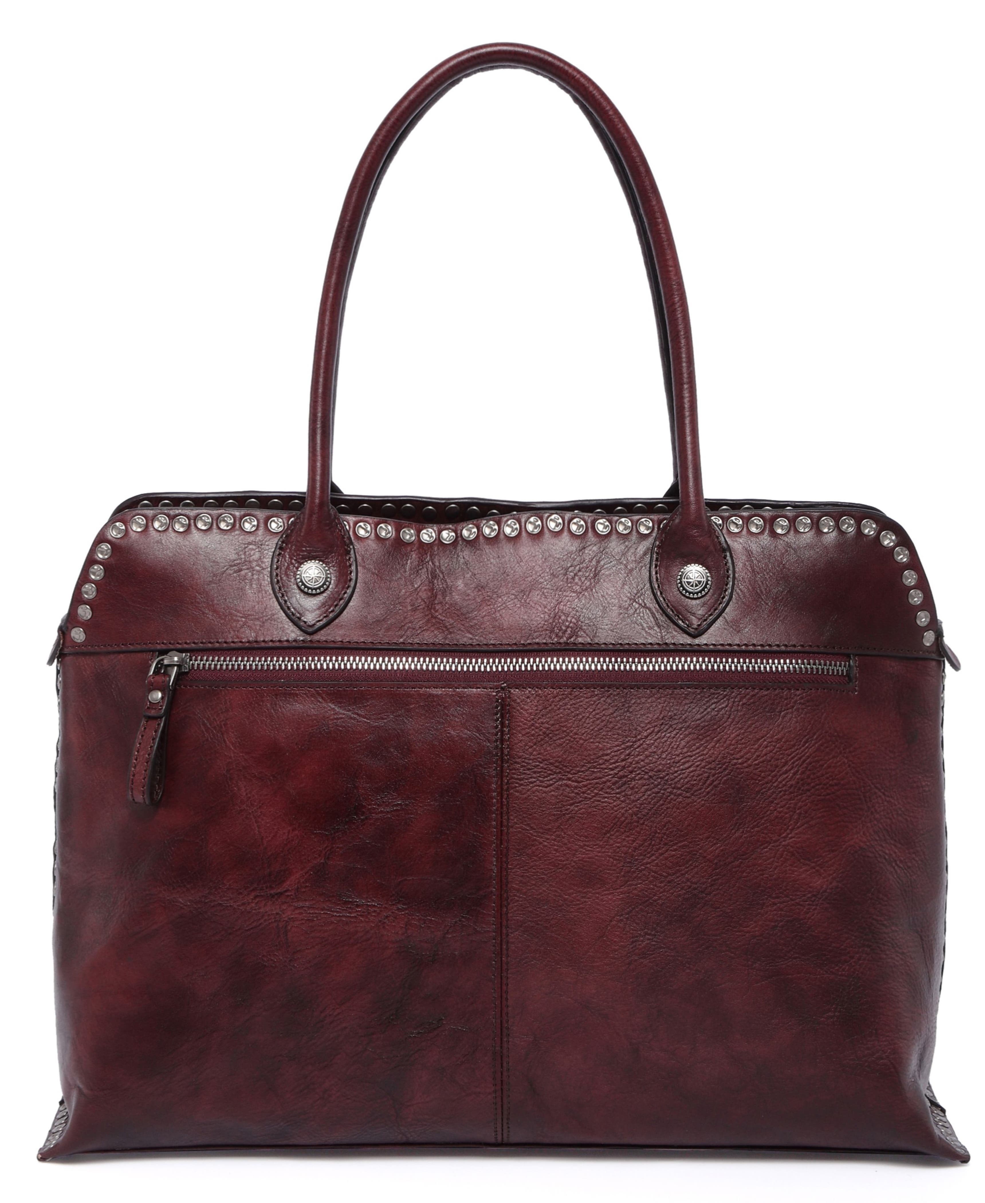 Soul Stud Genuine Leather Structured Satchel, Alternate, color, Rusty Red