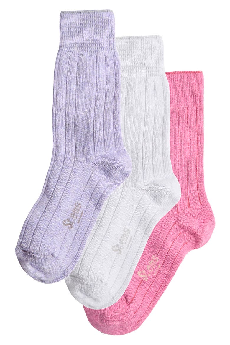 Assorted 3-Pack Luxe Merino Wool & Cashmere Blend Crew Socks, Main, color, IVORY/ PERIWINKLE/ ROSE