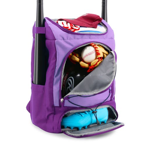 J World Athlete Multi Sports Backpack with Shoe Compartment Bat Holders and Night Visibility in Purple  product