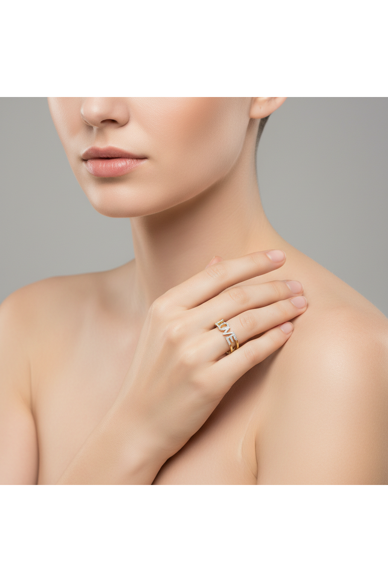 Amorra 0.15 Cts Natural Diamond LOVE 14K Gold Ring, Alternate, color, 14K Yellow Gold