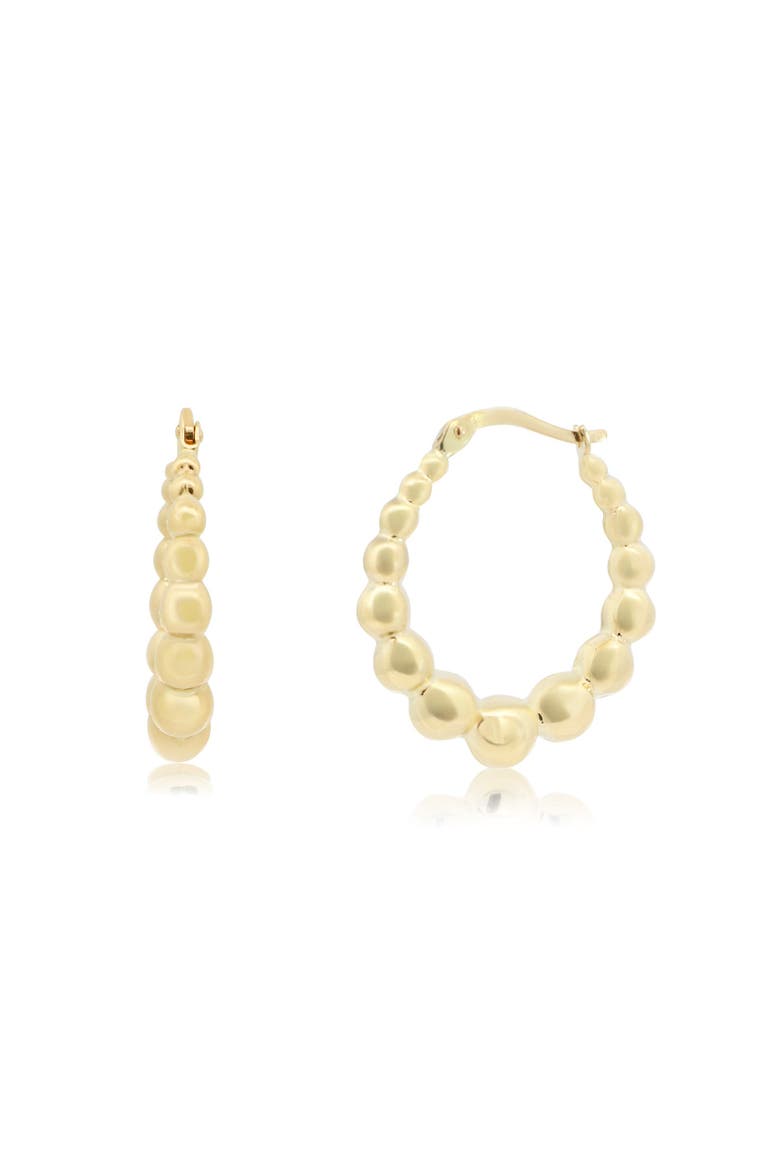 Graduating Bead Hoop Earrings, Main, color, Yellow Gold