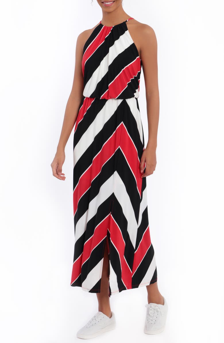 London Times Striped Blouson Halter Maxi Dress, Alternate, color,
