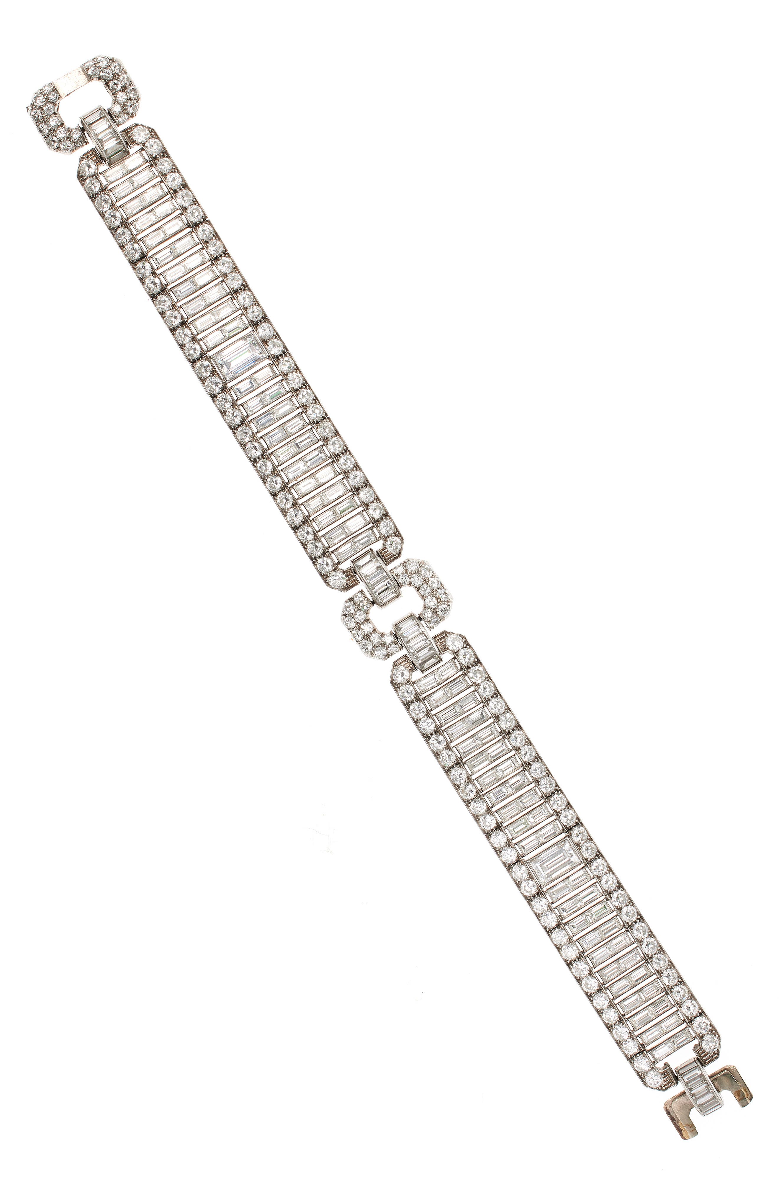 Original Art Deco Platinum Baguette Diamond Bracelet, Main, color, PLATINUM