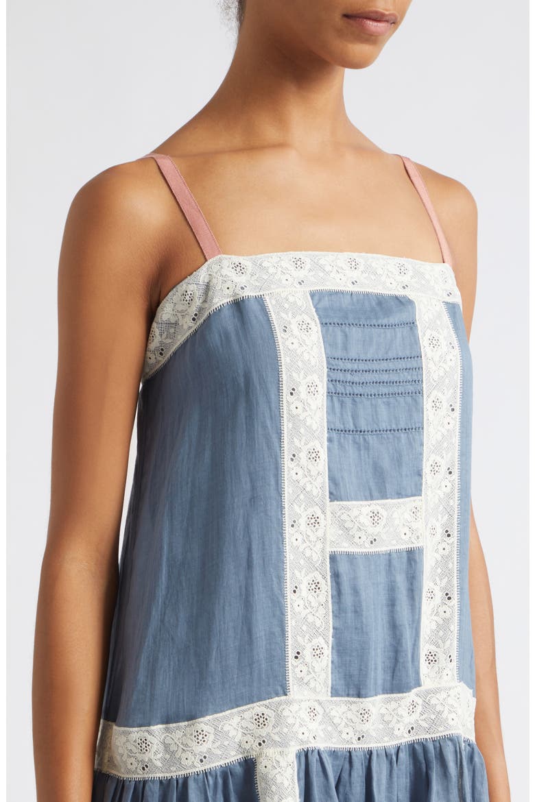 Mazarine Lace Trim A-Line Dress, Alternate, color, BLUE STEEL