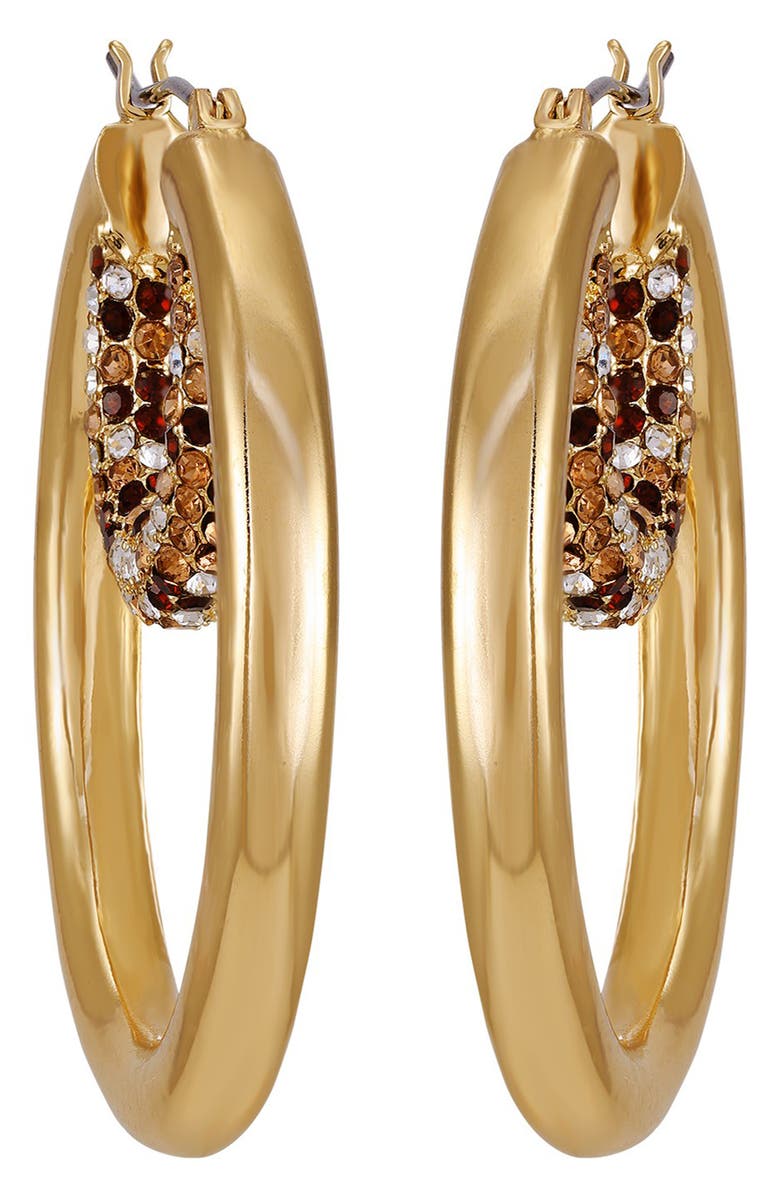 Vince Camuto Pavé Crystal Double Hoop Earrings, Main, color, Gold Tone