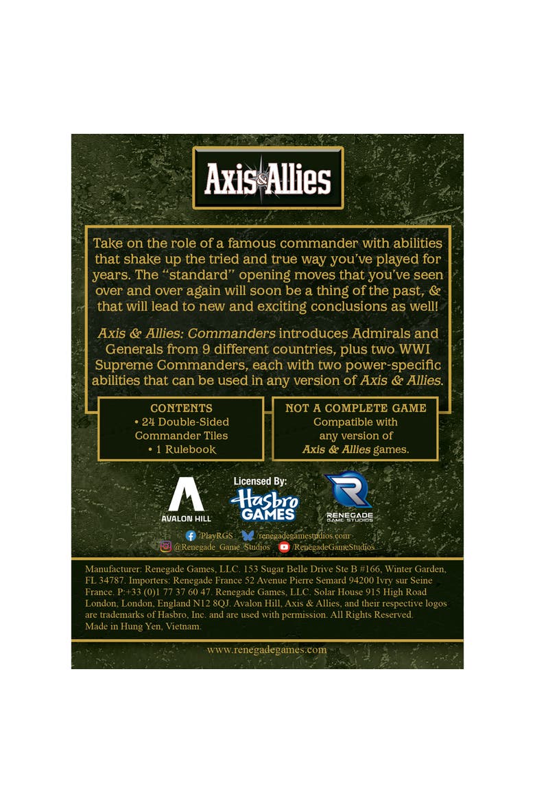 Axis & Allies, Commanders, Strategy Game Expansion Accessory, Alternate, color, Multicolored