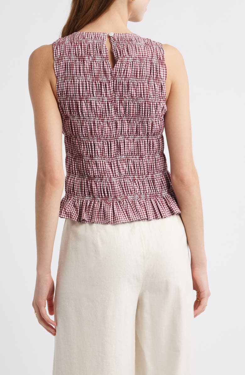 Faithfull the Brand Heidi Gingham Shirred Cotton Top, Alternate, color, Gingham Deep Red