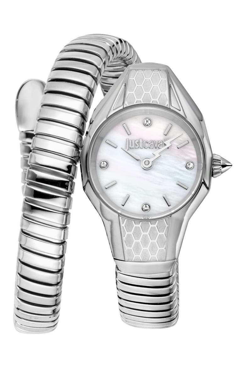 Vivace Snake Wraparound Bracelet Watch, 22.5mm x 33mm, Main, color, SILVER