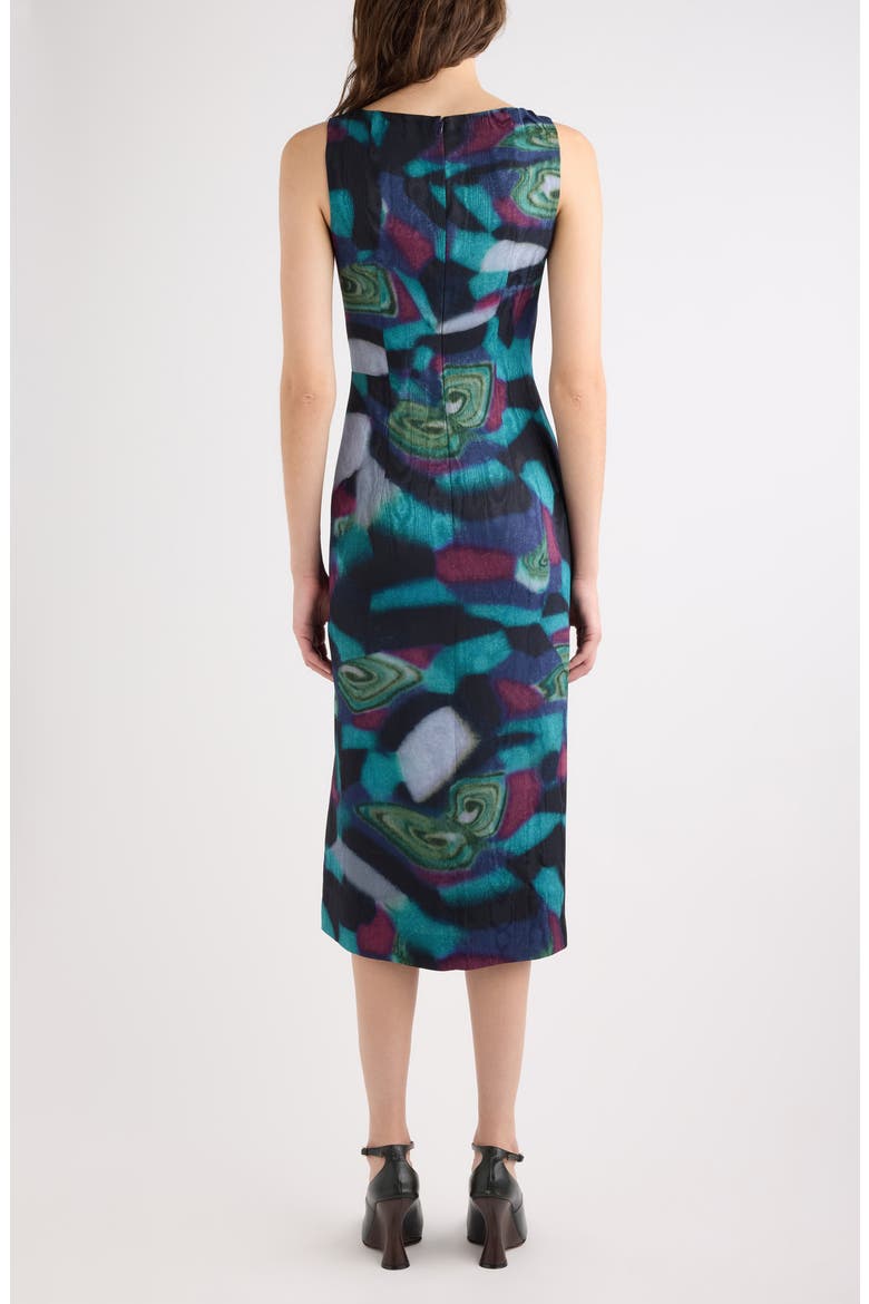 Marbled Moiré Print Draped Midi Dress, Alternate, color, PETROL