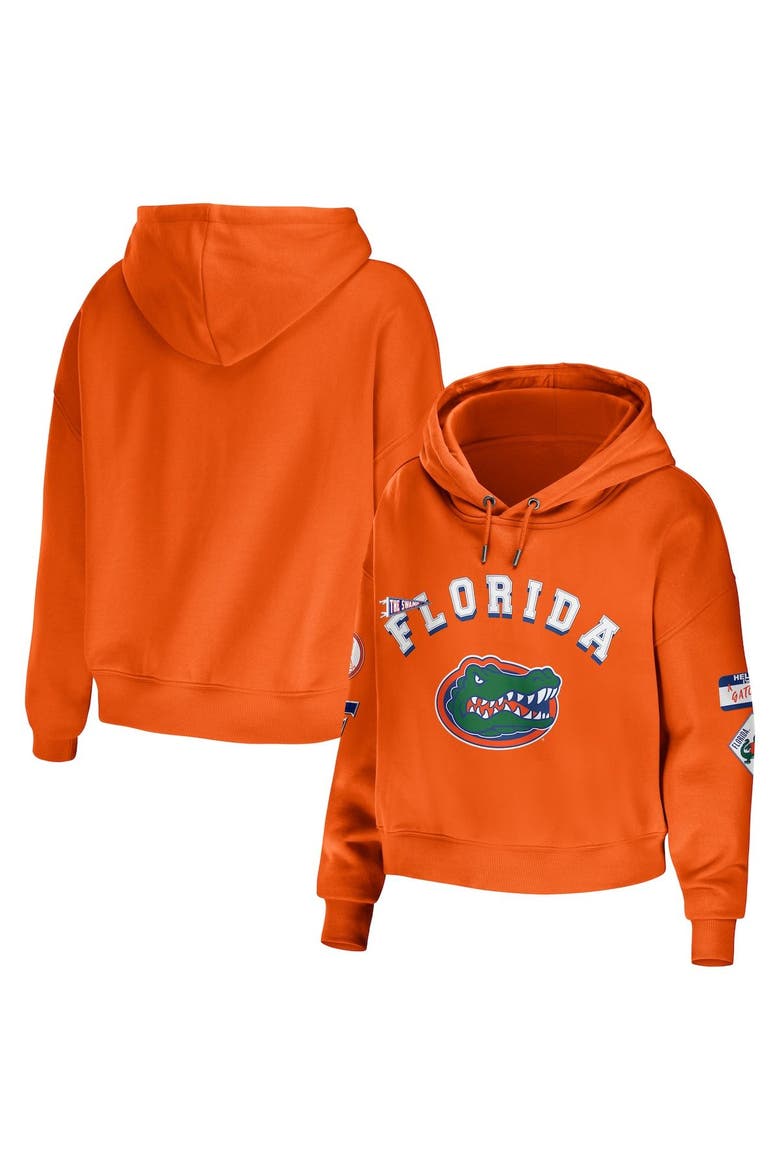 Women's WEAR by Erin Andrews Orange Florida Gators Mixed Media Cropped Pullover Hoodie, Main, color, Orange