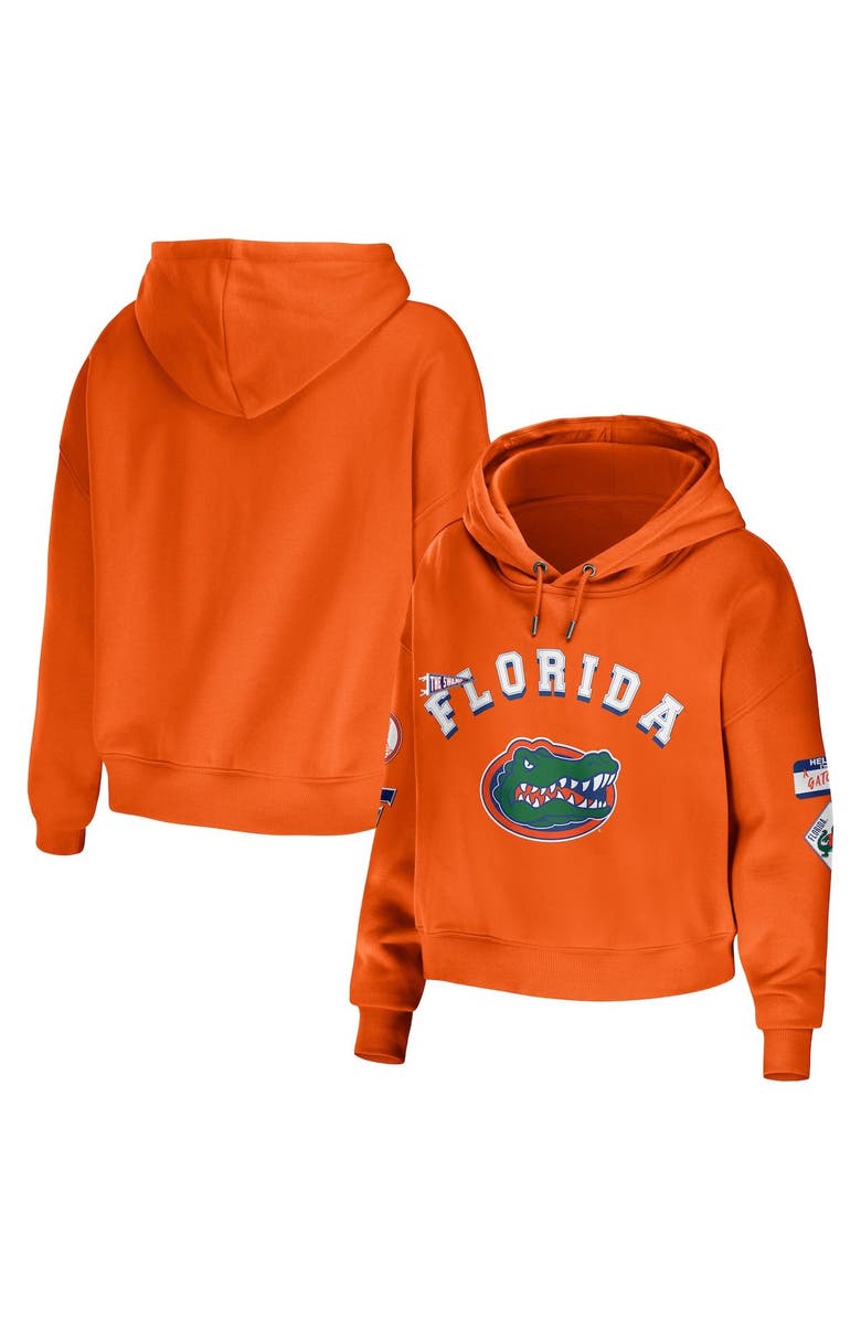 WEAR by Erin Andrews Women's WEAR by Erin Andrews Orange Florida Gators Mixed Media Cropped Pullover Hoodie, Main, color, Orange