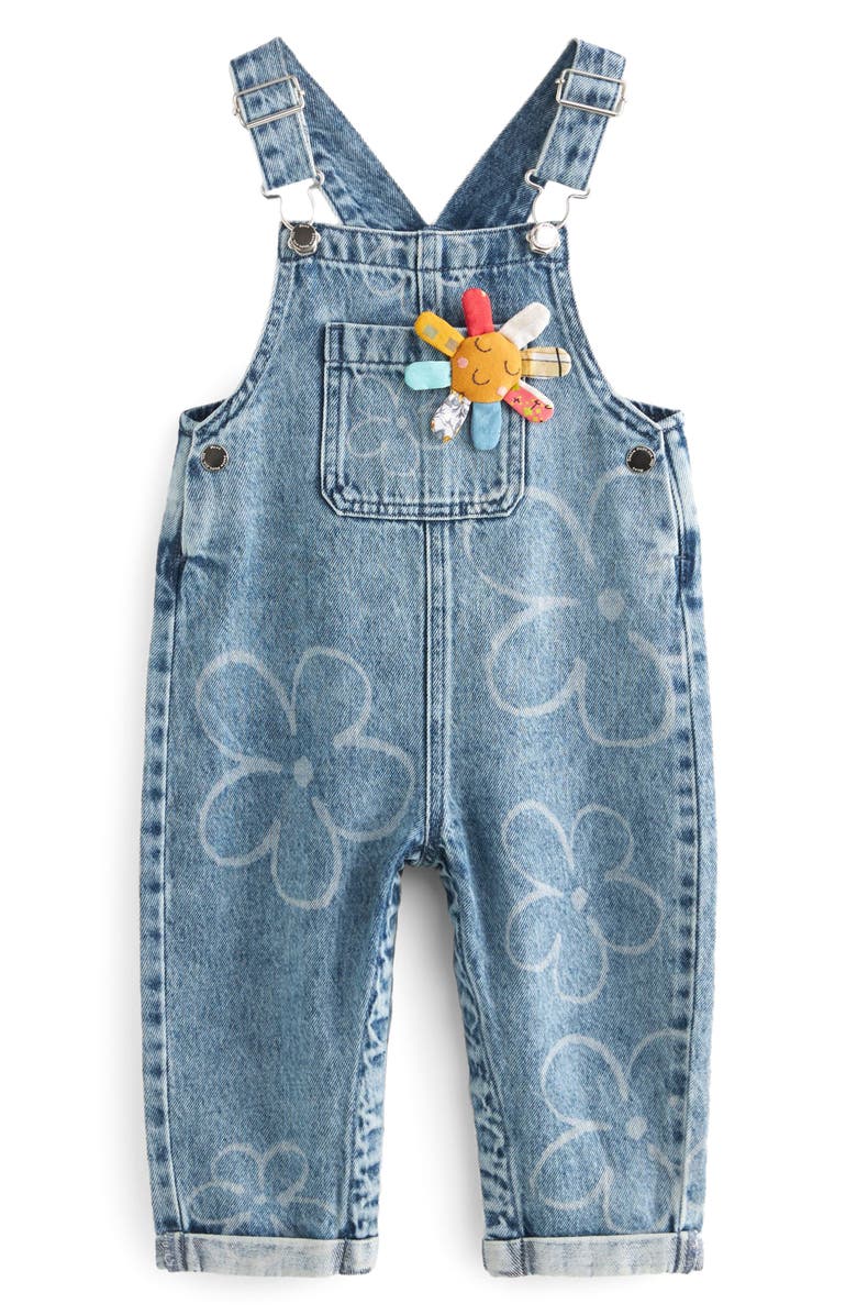NEXT Kids' 3D Flower Appliqué Denim Overalls, Main, color, 