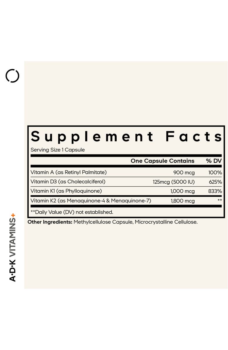 Codeage ADK Vitamins, Vitamin A, D3 5000 IU & K Supplement, Alternate, color, White