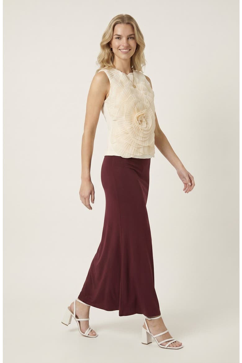 Pleated Floral Applique Sleeveless Top, Alternate, color, Beige