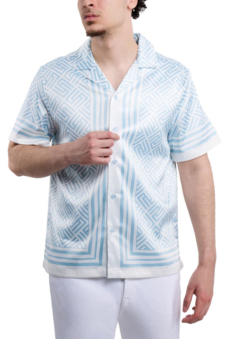 Rhombus Geo Print Camp Shirt, Alternate, color, BLUE