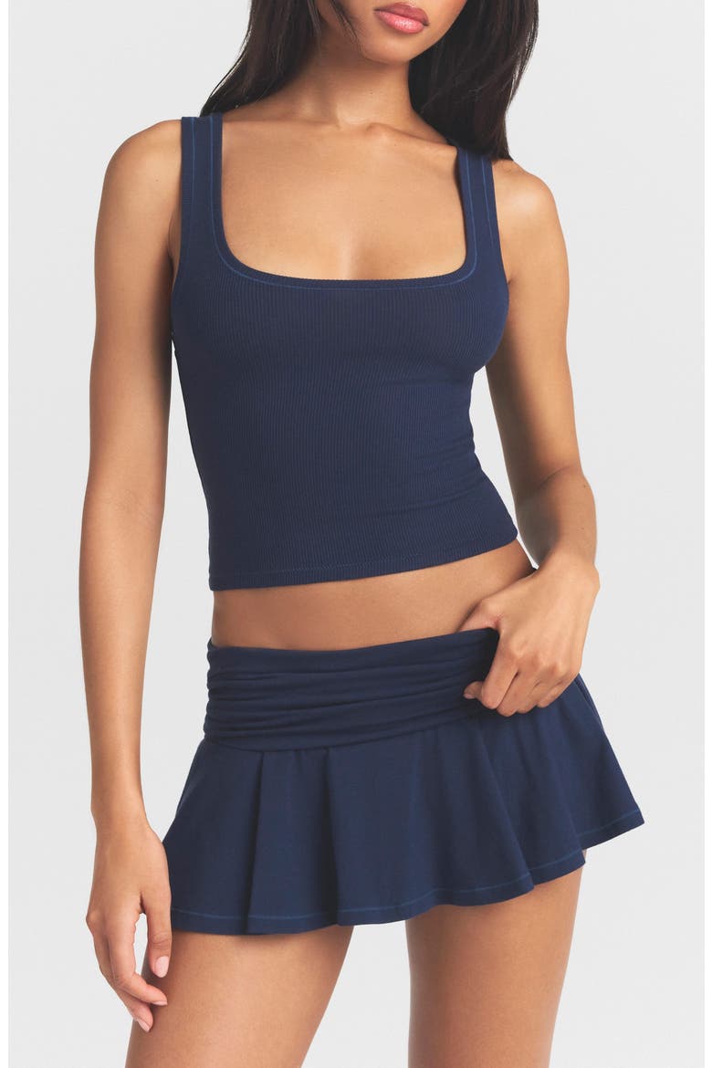 Crop Stretch Cotton Rib Tank, Main, color, NAVY
