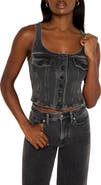 Good American Jeanius Square Neck Cotton French Terry Corset Top