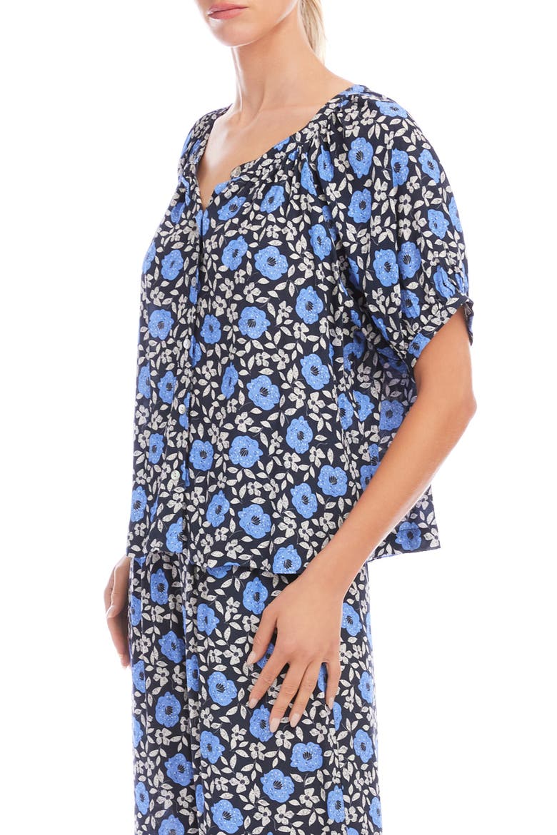 Floral Button-Up Peasant Top, Alternate, color, BLUE PRINT