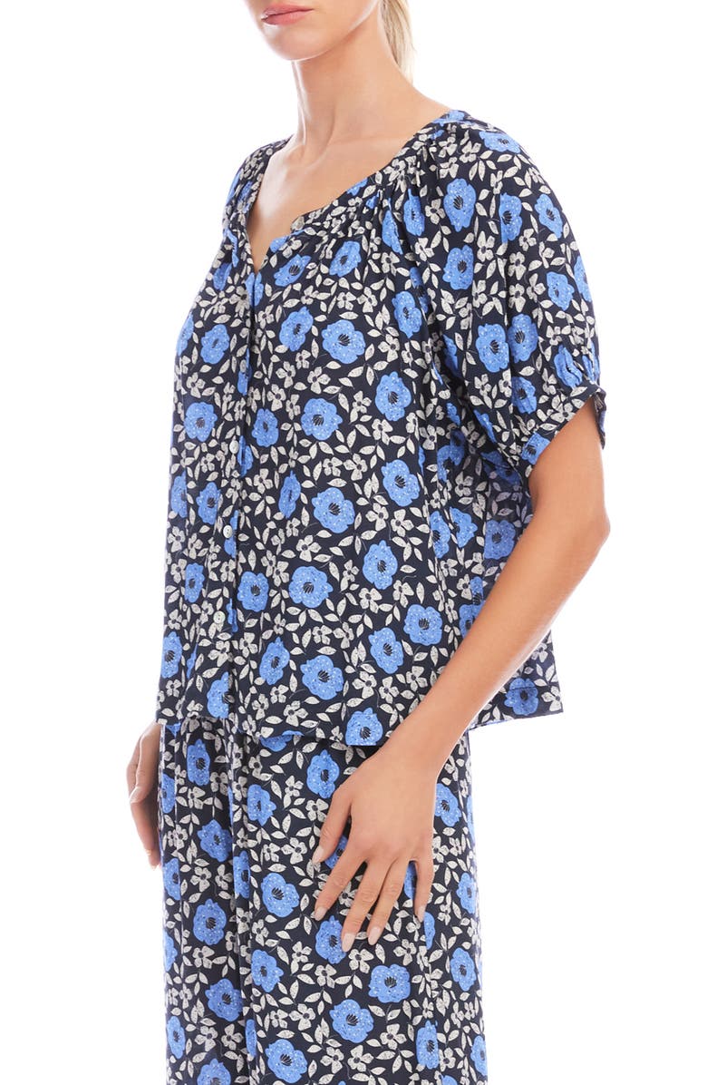 Karen Kane Puff Sleeve Button-Up Peasant Top, Alternate, color, Blue Print