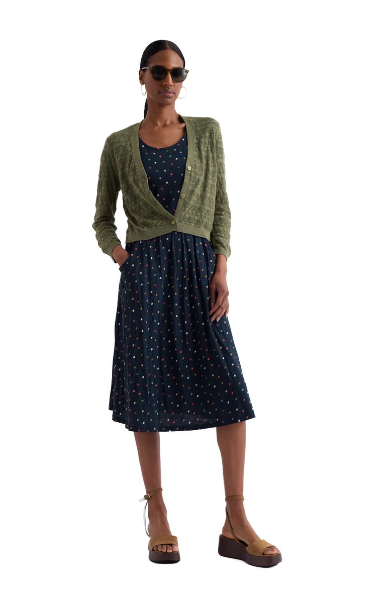 Seasalt Cornwall Enor Dot Print Organic Cotton Fit & Flare Midi Dress, Alternate, color, Little Sponge Spot Mix
