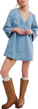 Free People Goldie Balloon Sleeve Denim Minidress