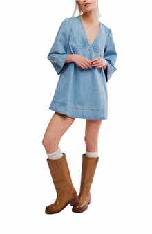 Free People Goldie Balloon Sleeve Denim Minidress