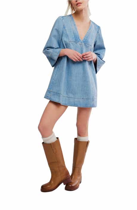 Free People Goldie Balloon Sleeve Denim Minidress