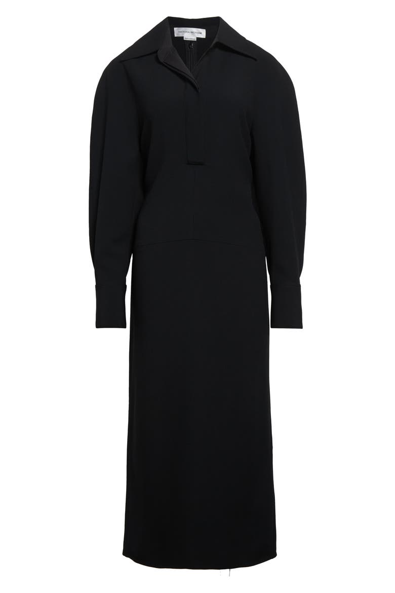 Long Sleeve Polo Midi Dress, Alternate, color, BLACK