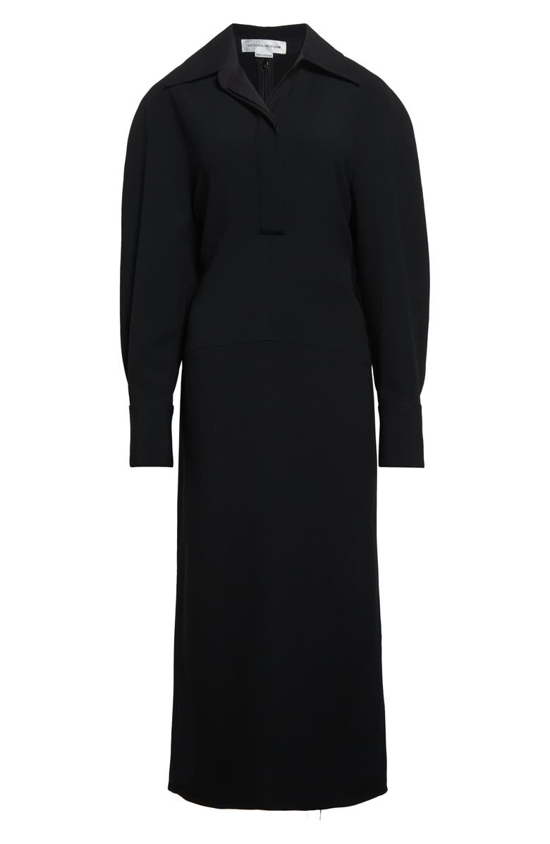 Victoria Beckham Long Sleeve Polo Midi Dress, Alternate, color, Black