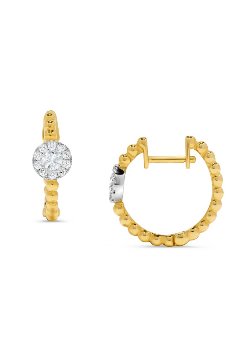 Pavé Diamond Circle Beaded Huggie Earrings in 14K Two Tone Gold, Main, color, 14K Two-Tone Gold