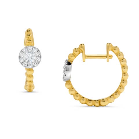 Pavé Diamond Circle Beaded Huggie Earrings in 14K Two Tone Gold