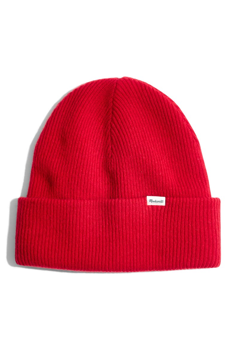Cuffed Wool Beanie, Main, color, CRANBERRY