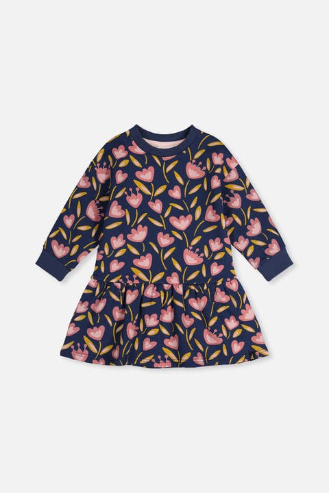 French Terry Raglan Sleeve Gathered Skirt Dress