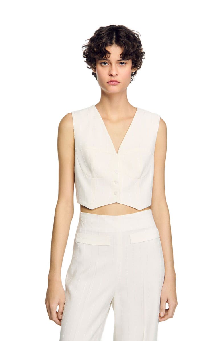 SANDRO Sequin cropped jacket, Alternate, color, Ecru