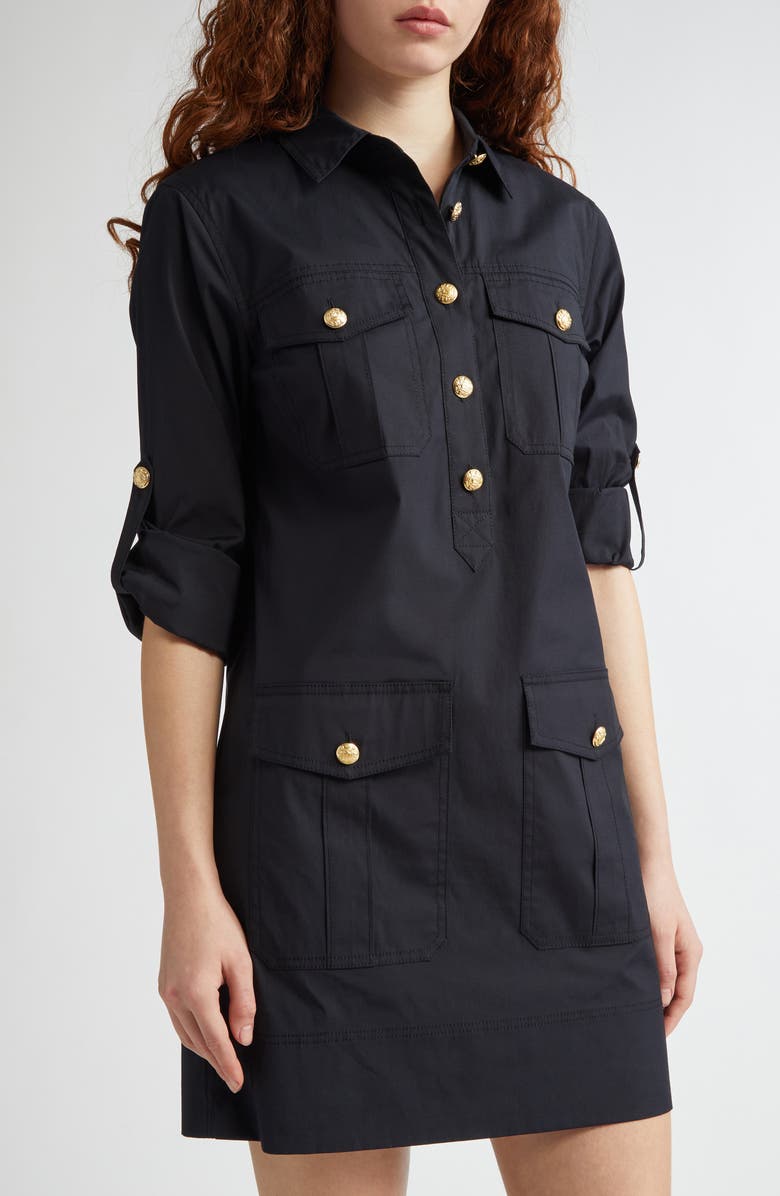 Veronica Beard Saude Long Sleeve Stretch Cotton Dress, Alternate, color, Black