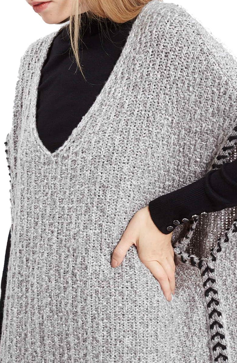 Topshop Whipstitch V-Neck Poncho, Alternate, color, 