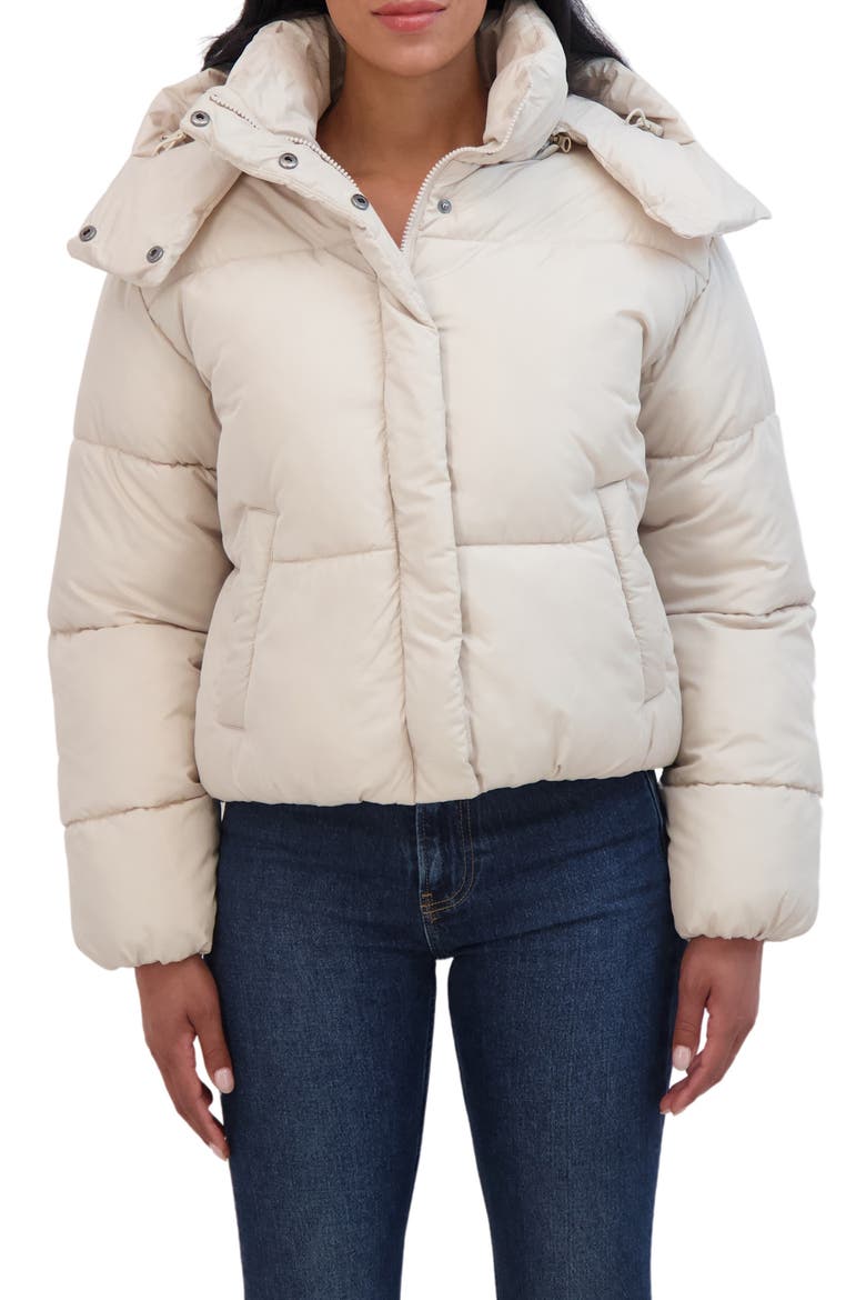 Short Hooded Puffer Jacket, Main, color, BEIGE