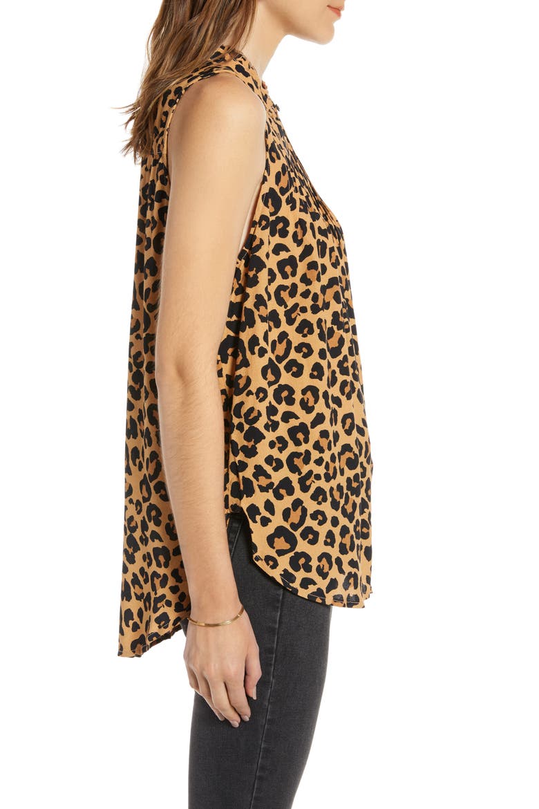Print Pleated Top, Alternate, color, TAN DOE CHEETAH