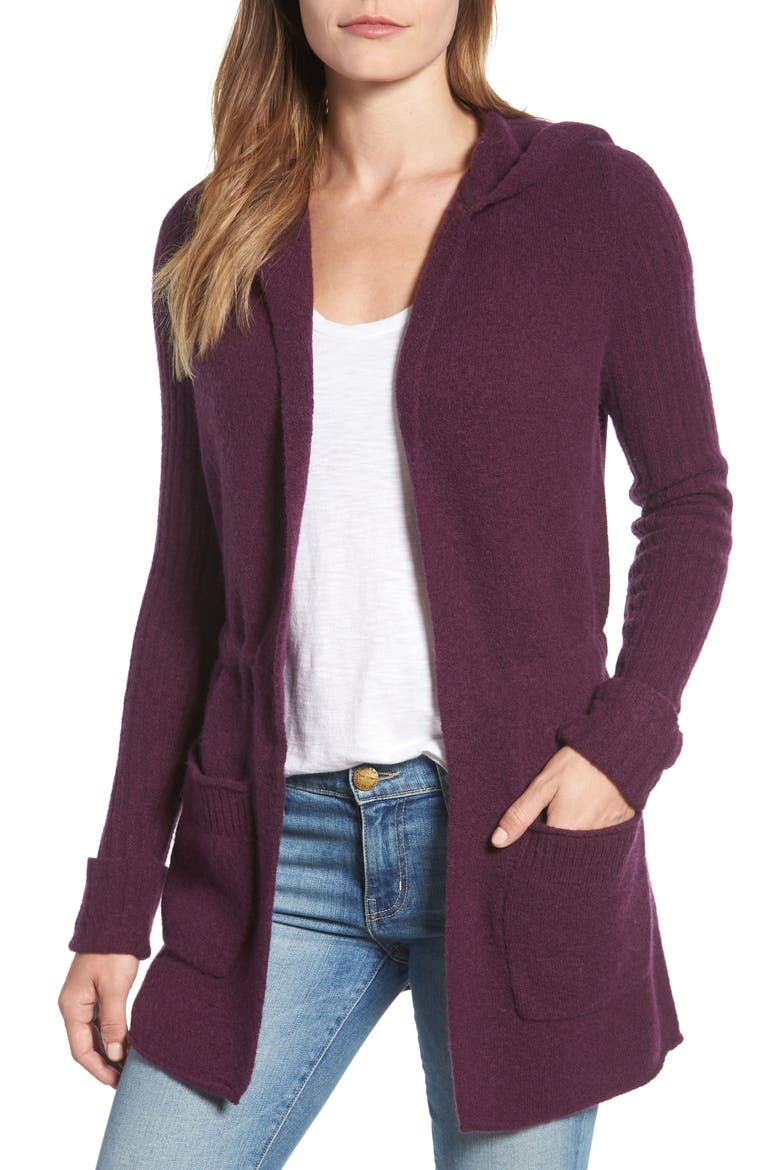 Hooded Cardigan, Main, color, PURPLE POTENT