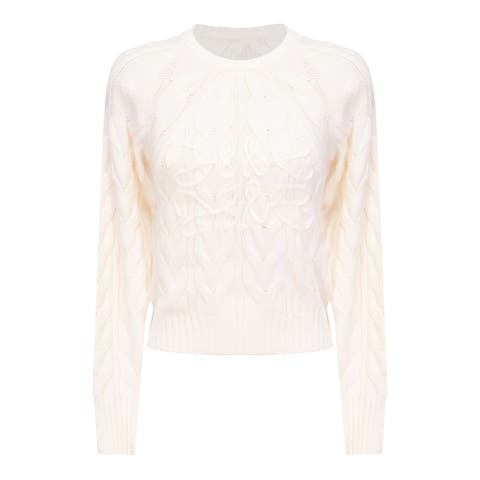 Cable Knit Sweater with Front Artwork