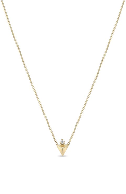 14K Gold Diamond Pyramid Pendant Necklace