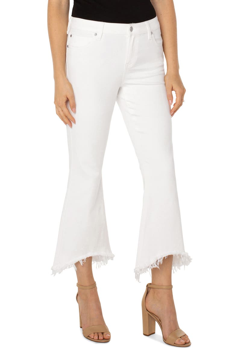 Hannah Curved Frayed Crop Flare Jeans, Main, color, BONE WHITE