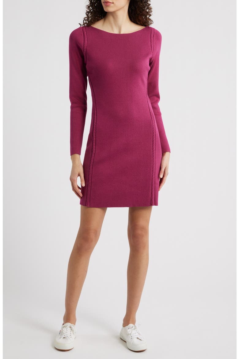 Delphina Braid Detail Long Sleeve Cotton Blend Sweater Minidress, Main, color, SANTA ANA